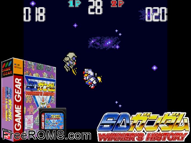 SD Gundam Winner's History Game Gear game showing 3D box cover and gameplay screenshot